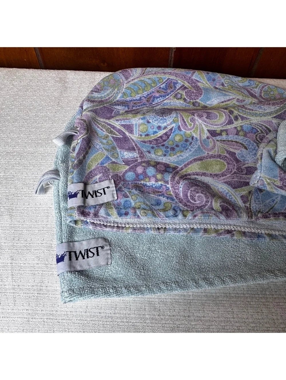Vintage Turbie Twist Hair Towels Set of 2, Microfiber Hair Wrap Aqua & Paisley